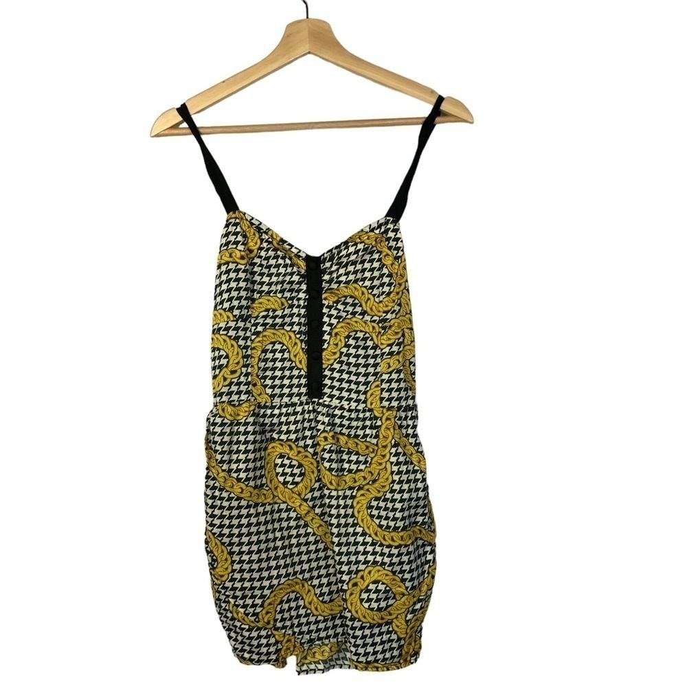 Motel Rocks Black & White Houndstooth Yellow Chain Mini Dress S